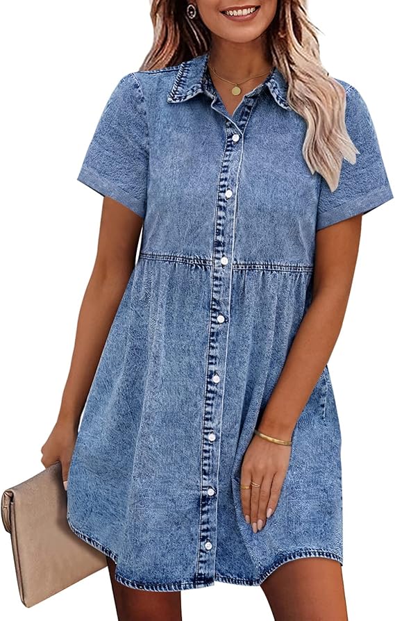 Effortless Chic: Denim Babydoll Dress for Women | Tiered & Button Down