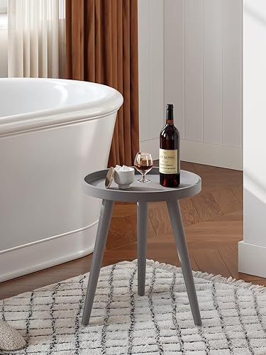 Miniatura 39 de Apicizon Mesa auxiliar redonda, mesa auxiliar blanca para sala de estar, dormitorio, espacios pequeños, mesa de noche de fácil montaje, 15 x 18