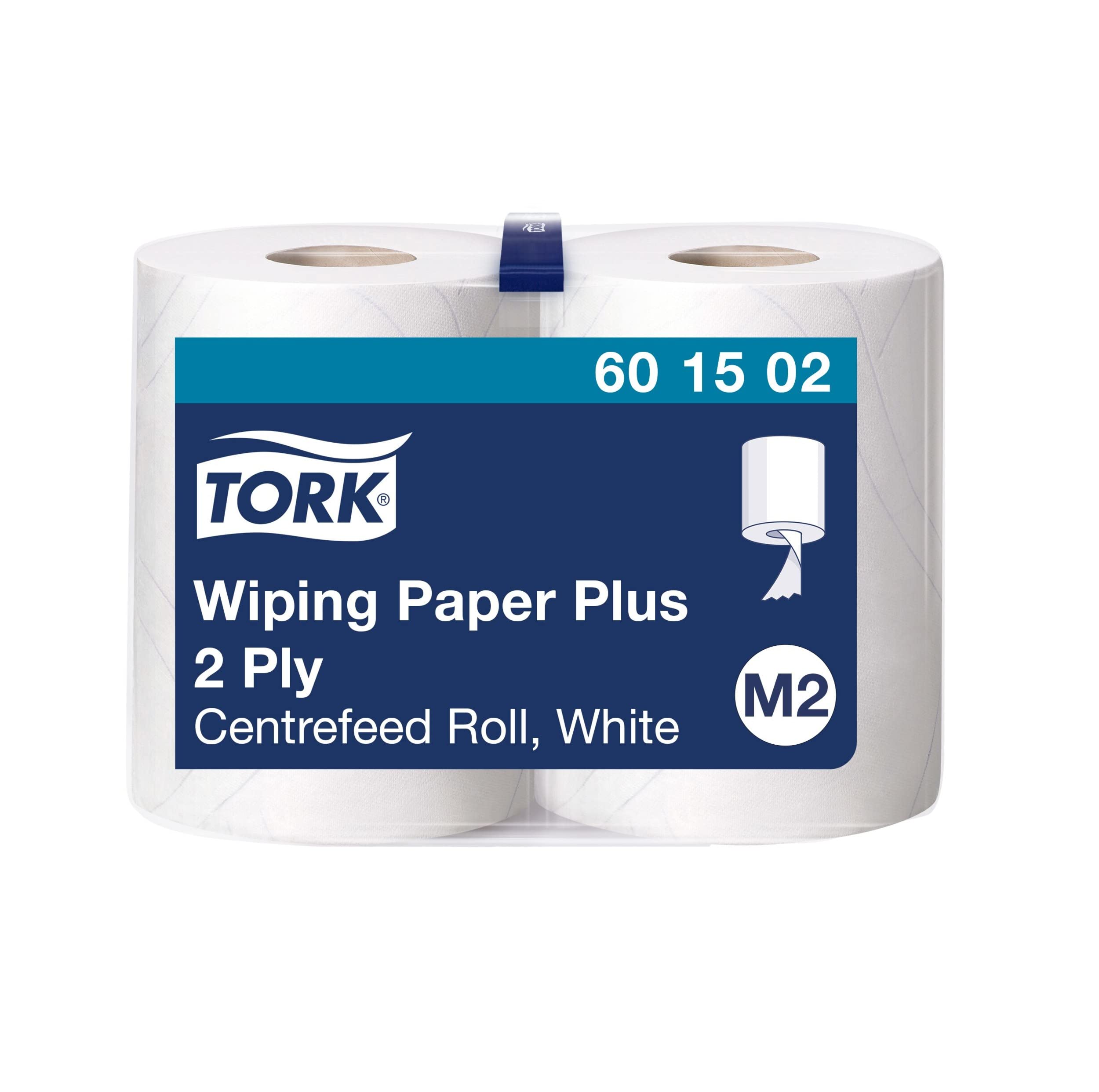 Tork 601502 Starke Mehrzweck Papierwischtücher für das M2 Innenabrollung Spendersystem / 2-lagiges stabiles Papier in Weiß / mit Quick Dry Funktion, 2 x 125 Meter