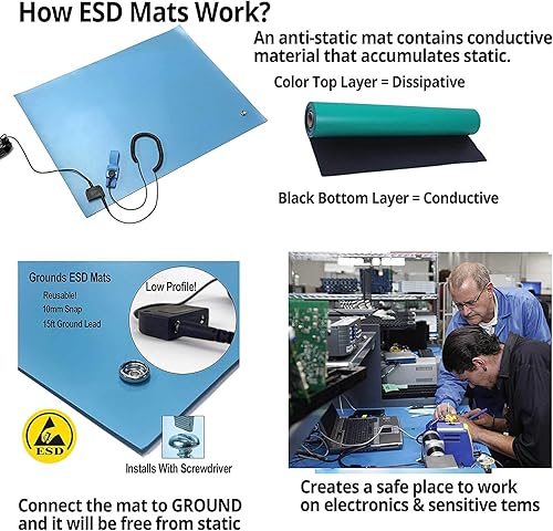 Miniatura 3 de RubberStat - Kit de tapete de goma de doble capa compatible con ESD, para soldadura, reparación de teléfono celular, 24 x 120 pulgadas, color gris