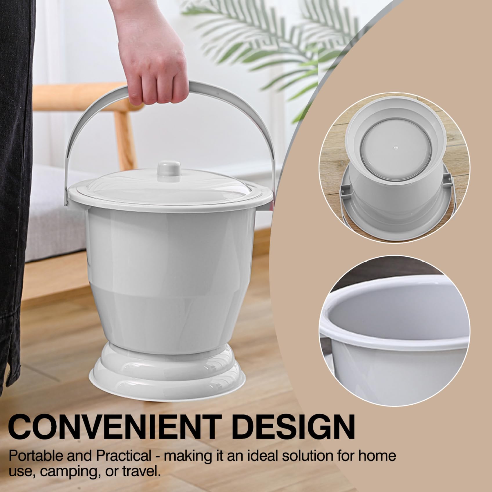 Pot de chambre avec couvercle, anti-poussière, résistant à l'humidité, portable, antidérapant, seau de chevet, crachoir pour maison, camping, voiture, voyage, seau commode