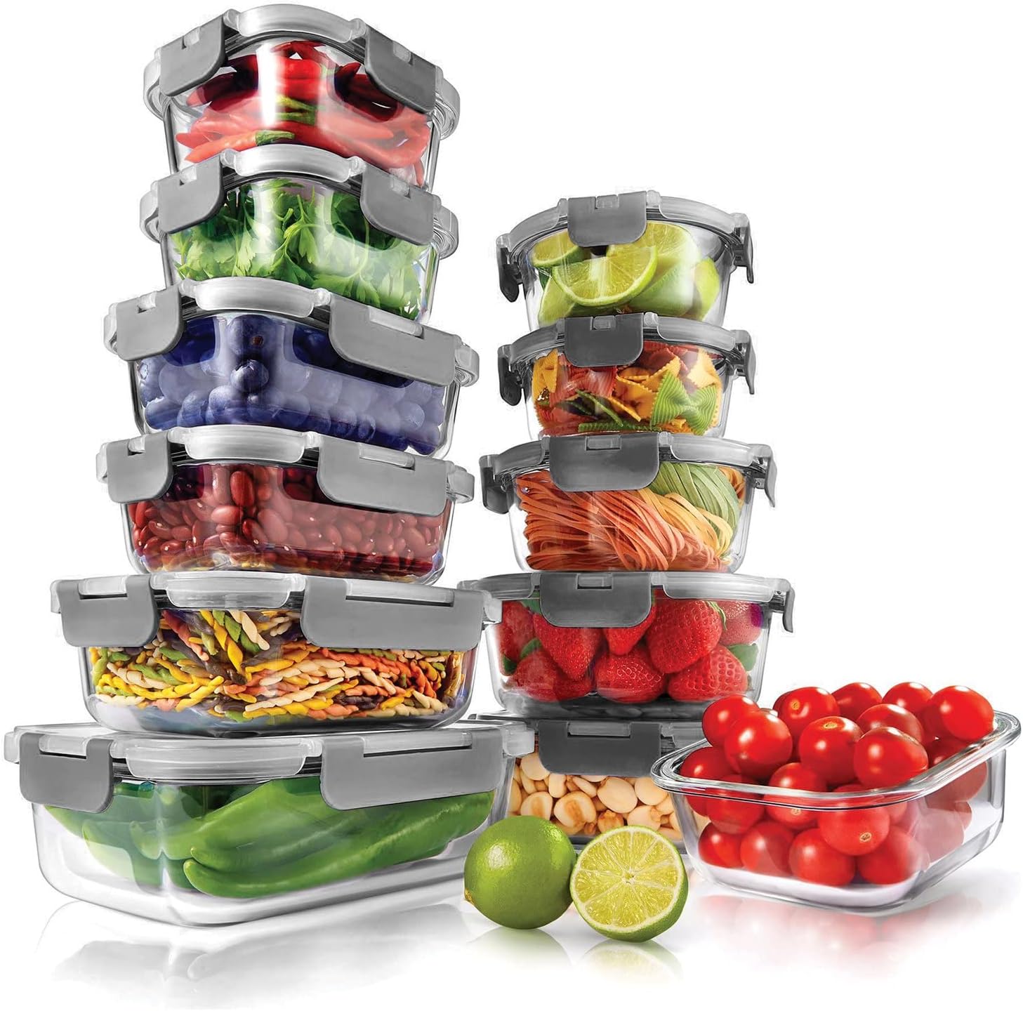 24 Piece Glass Food Storage Containers Set with Easy Snap