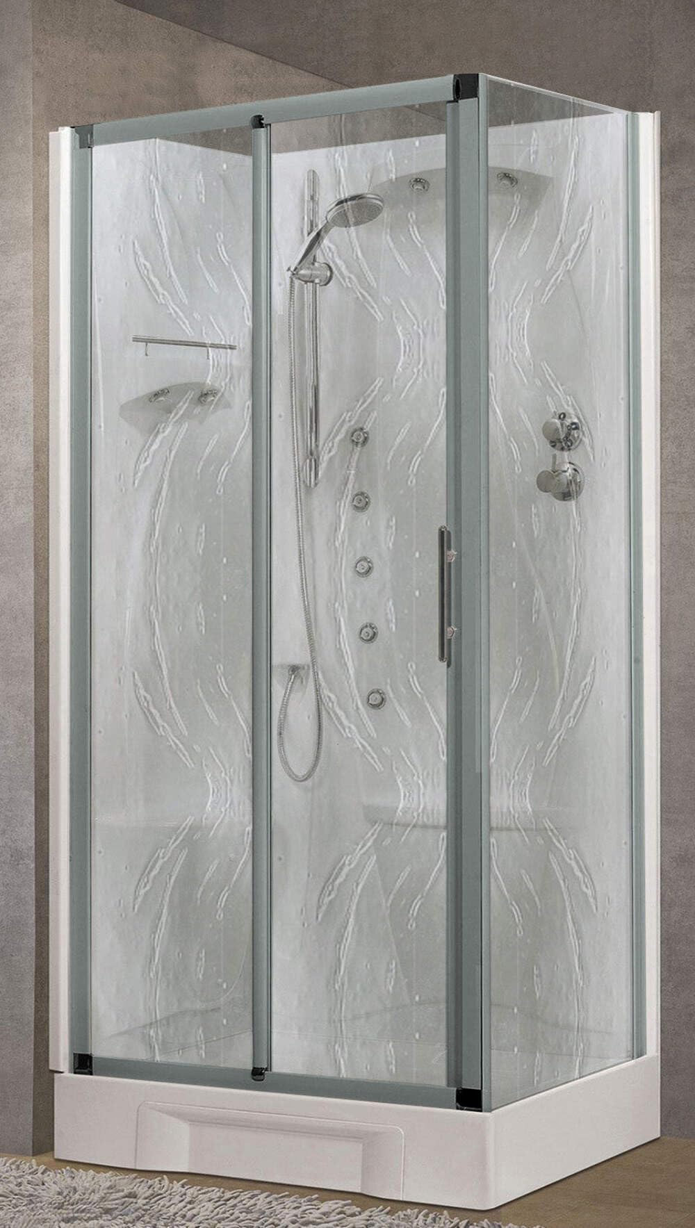 Novellini New Holiday 2P+F Idromassaggio 100x70 cm Cabina Doccia Bagno Multifunzione Apertura 1 Anta Scorrevole Seduta Sinistra Miscelatore Termostatico Vetro Aqua Profilo Silver Doccetta Alto 206 cm