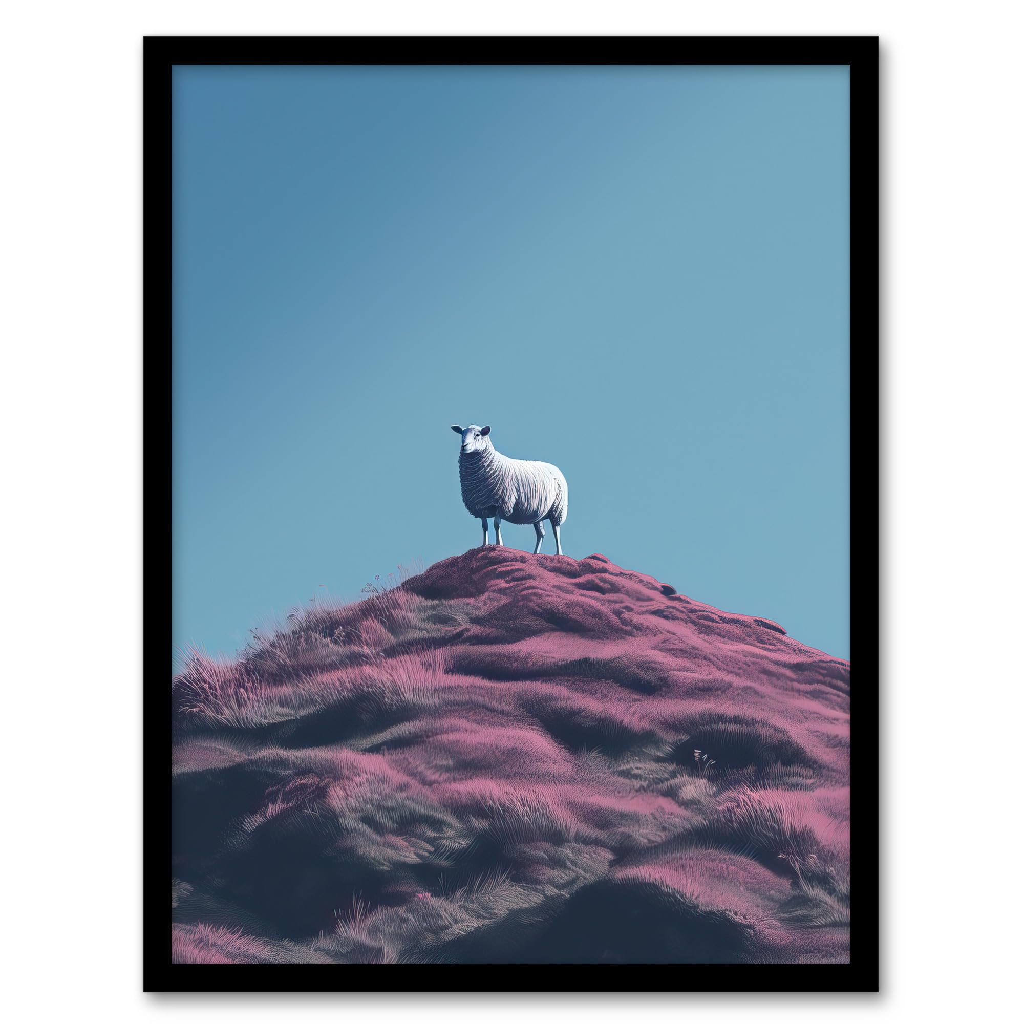 Wee Blue Coo High On The Heather Sheep Scotland Blue Artwork Framed Wall Art Print 18X24 Inch