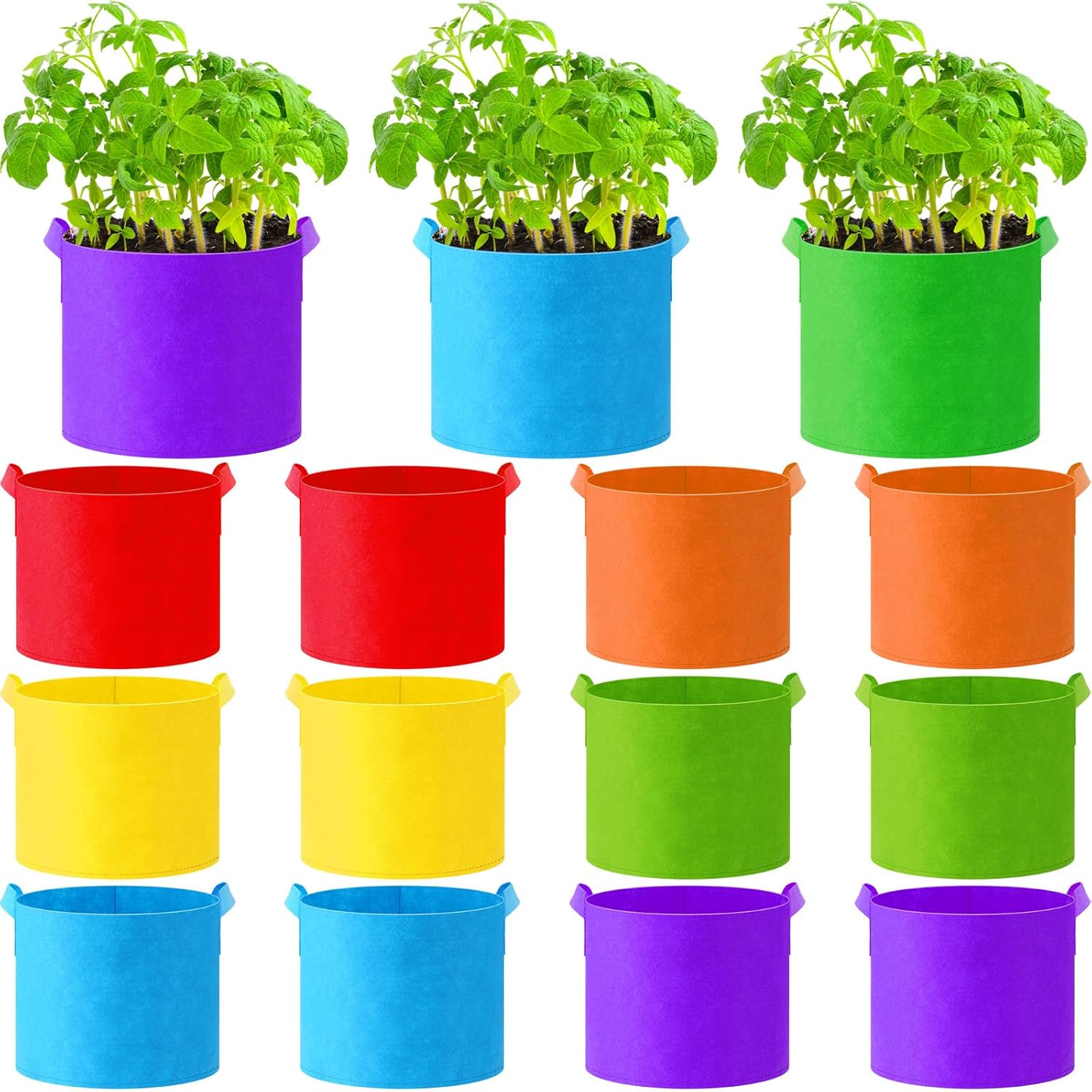 24 Pcs Multicolor Plant Grow Bags Large Grow Bags Fabric Planter Thickened Non Woven Fabric Pots with Handles for Indoor Outdoor Garden Planting Seeds Flower, 6 Colors (10 Gallon)