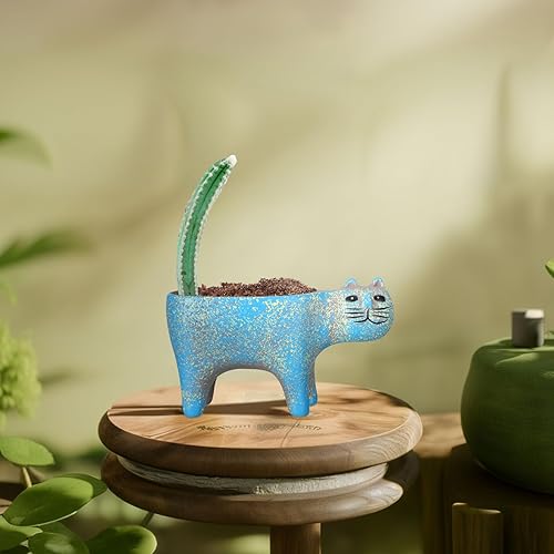 Miniatura 5 de Rtteri Macetero para gatos de 6 pulgadas de largo, divertidas, de cerámica, bonitas, para decoración de flores, regalos para amantes de los gatos,