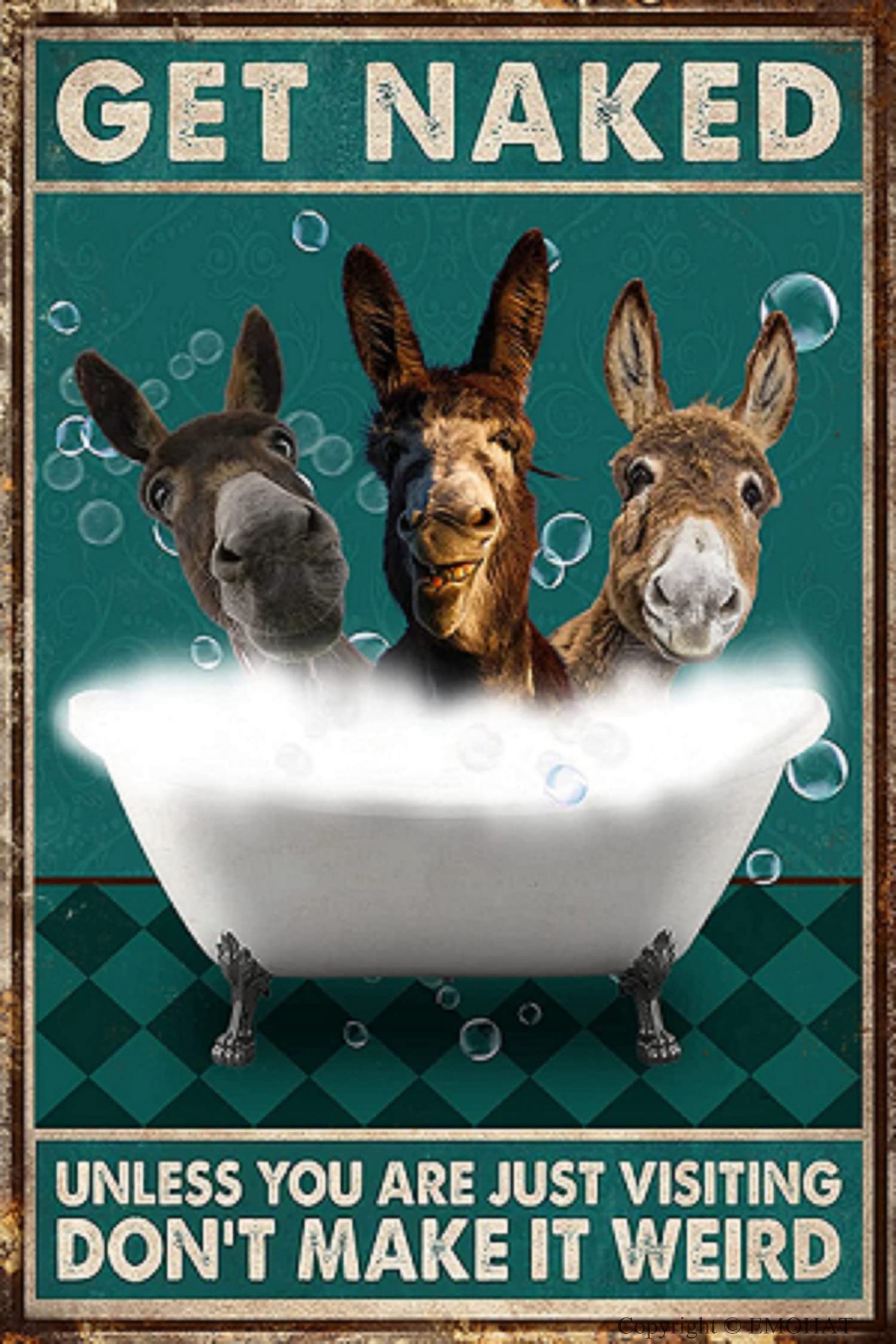 Funny Donkey Bathroom Decor - Get Naked Unless You Are Just Visiting Don't Make It Weird Metal Tin Sign - 8x12 Inch