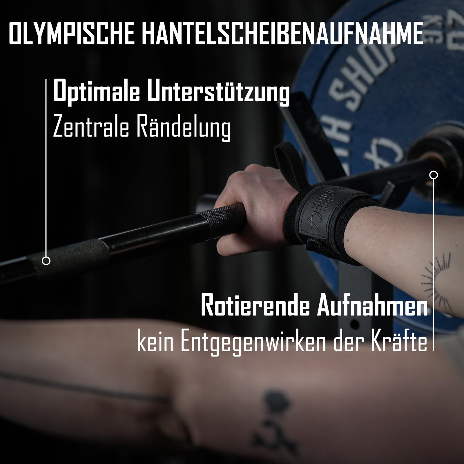 Strength Shop Olympia Langhantel 20kg, 220cm Länge & 28mm ⌀, Stahl Langhantelstange 50mm Scheibenaufnahme mit E-Coat Beschichtung & scharfer Rändelung, perfekt für dein Homegym
