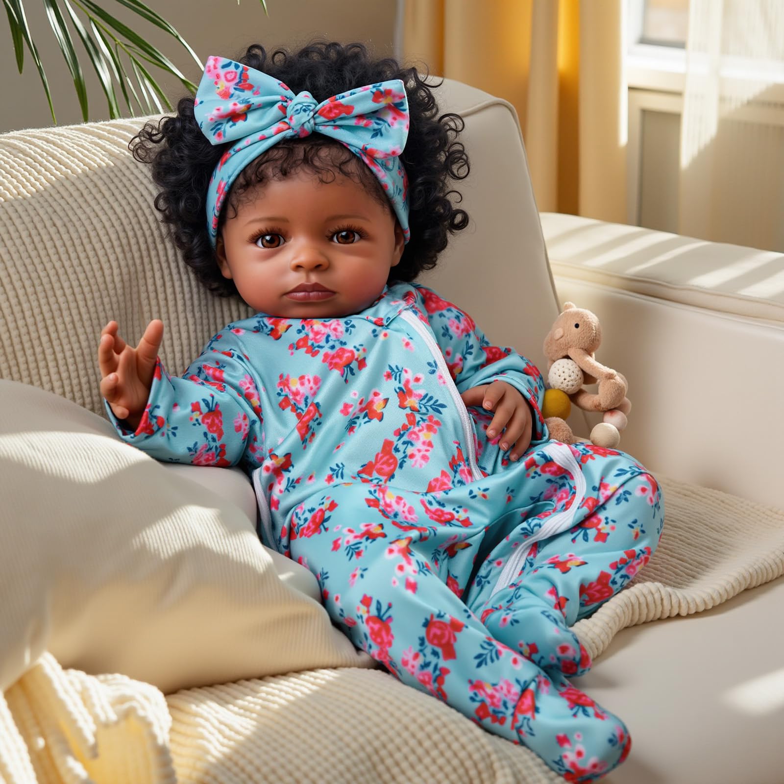 JIZHI Reborn-Baby Dolls 20 Inch Lifelike Babies Black Girl Softness Body African Realistic Newborn Real Life Doll Taupe Eye Caramel Skin Curly hairss Gift for Kids Age 3+ Open Eye