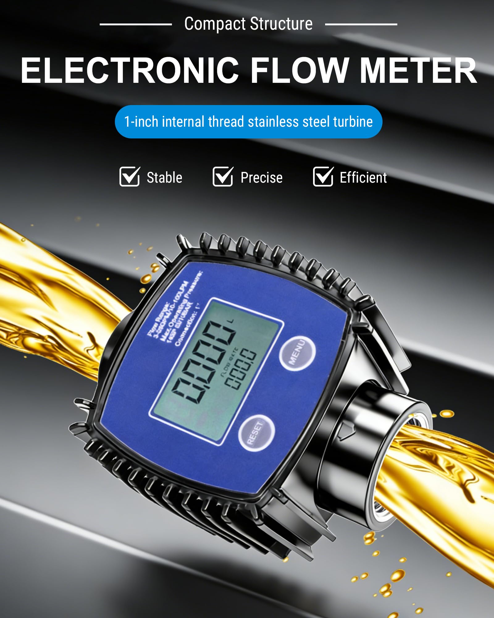 Caudalimetro Agua 1 Pulgada Rosca Interna, 5-120L/Min Contador de Medidor de Flujo Digital de Alta Precisión LCD, para Diesel, Gasolina, Urea, Líquido