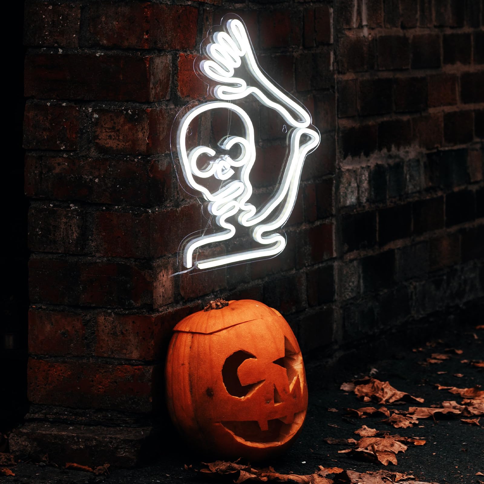 Neonlicht Halloween Party für Halloween aus Acryl, Weiß, USB | Leuchtende Rückwand, Halloween Thema, Breite Flächenbeleuchtung, Romantische Atmosphäre, Türdeko