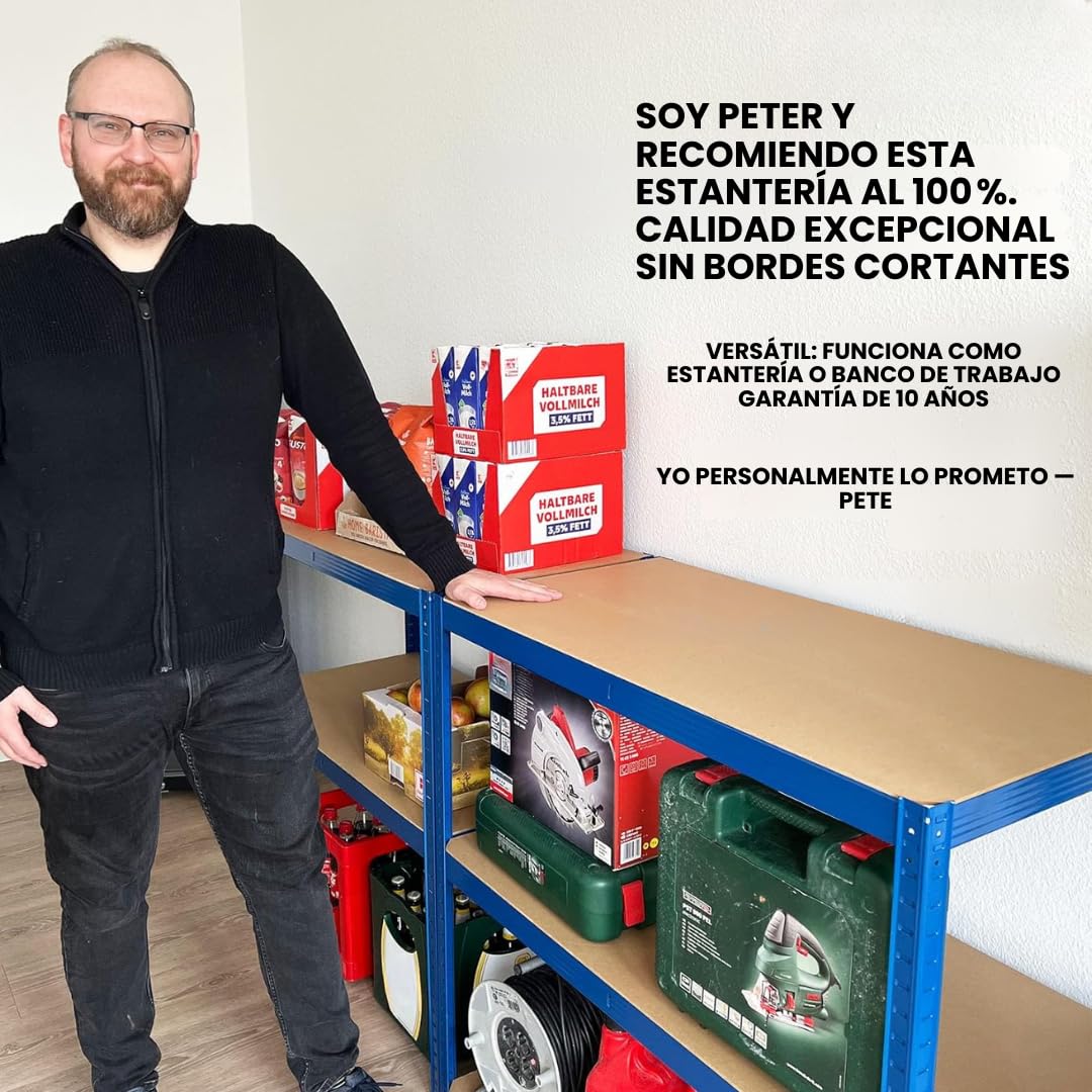 etm Estantería de Carga Pesada, Pack de 2, 200x100x50 cm, Azul | Estantería Modular, almacén o Independiente. Montaje rápido sin Herramientas Gracias al Sistema de Encaje (Lakota, Azul)