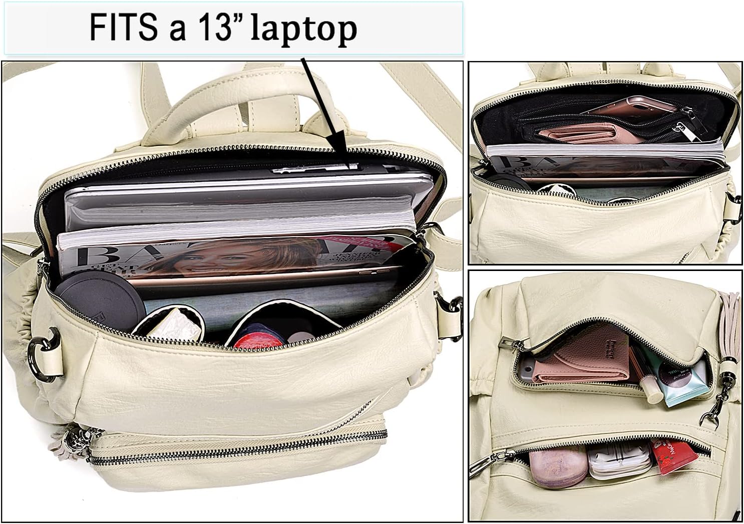 UTO Women Backpack Purse Leather Vegan Ladies Fashion Designer Rucksack Convertible Travel Shoulder Bag with Tassel - Image 4