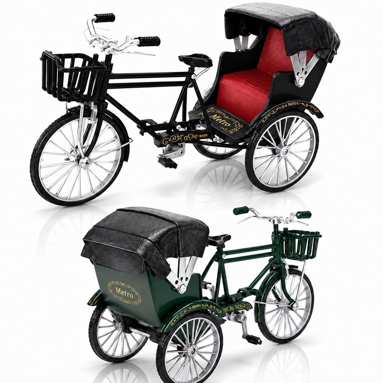 Magicwand 1:10 Scale【Toy-Miniature】⦗Pack of 1⦘ Die-Cast Alloy Based Cycle Rickshaw Toy Fully Working Model for Collectors-image-44