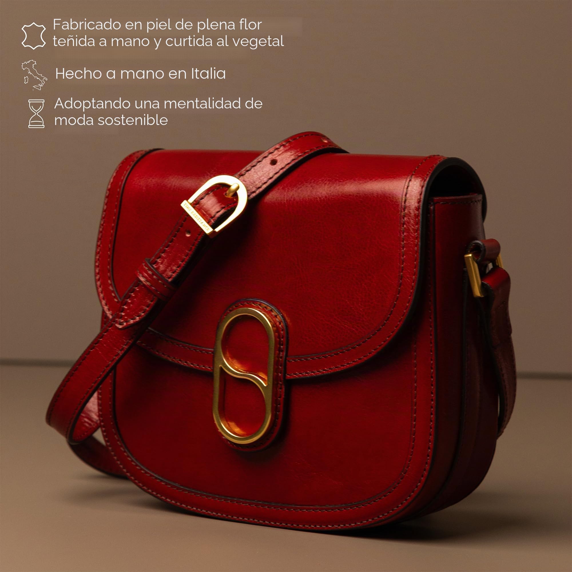 Time Resistance Bolso Bandolera de Cuero de Grano Completo – Bolso de Hombro con Cierre Magnético – Bolso de Cuero para Mujer