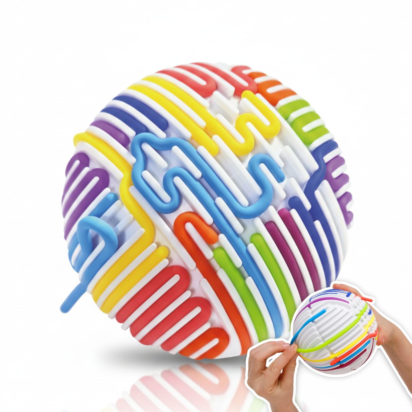 alldoro 60366 Fidget Sensory Ball - for Children from 3 Years - Includes 16 Colourful Silicone Bands, Diameter 11 cm, White
