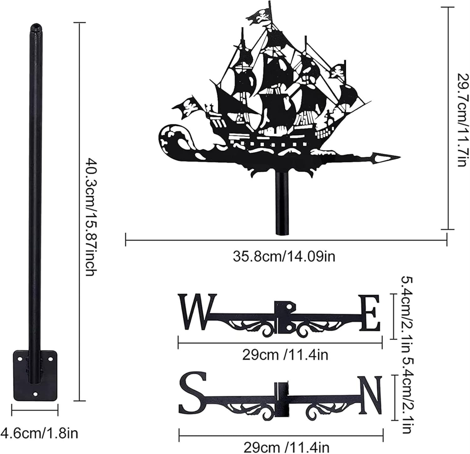 Wind Vane Exquisite Metal Weather Vane Ornament Weathervane Metal Pirate Ship Sailing Ship Weather Vanes for Sheds Wind Direction