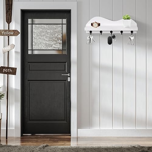 Miniatura 4 de Soporte para llaves de pared, de madera, con 5 ganchos de metal resistentes para bolsos, abrigos, paraguas, organizador de correo de 15 pulgadas