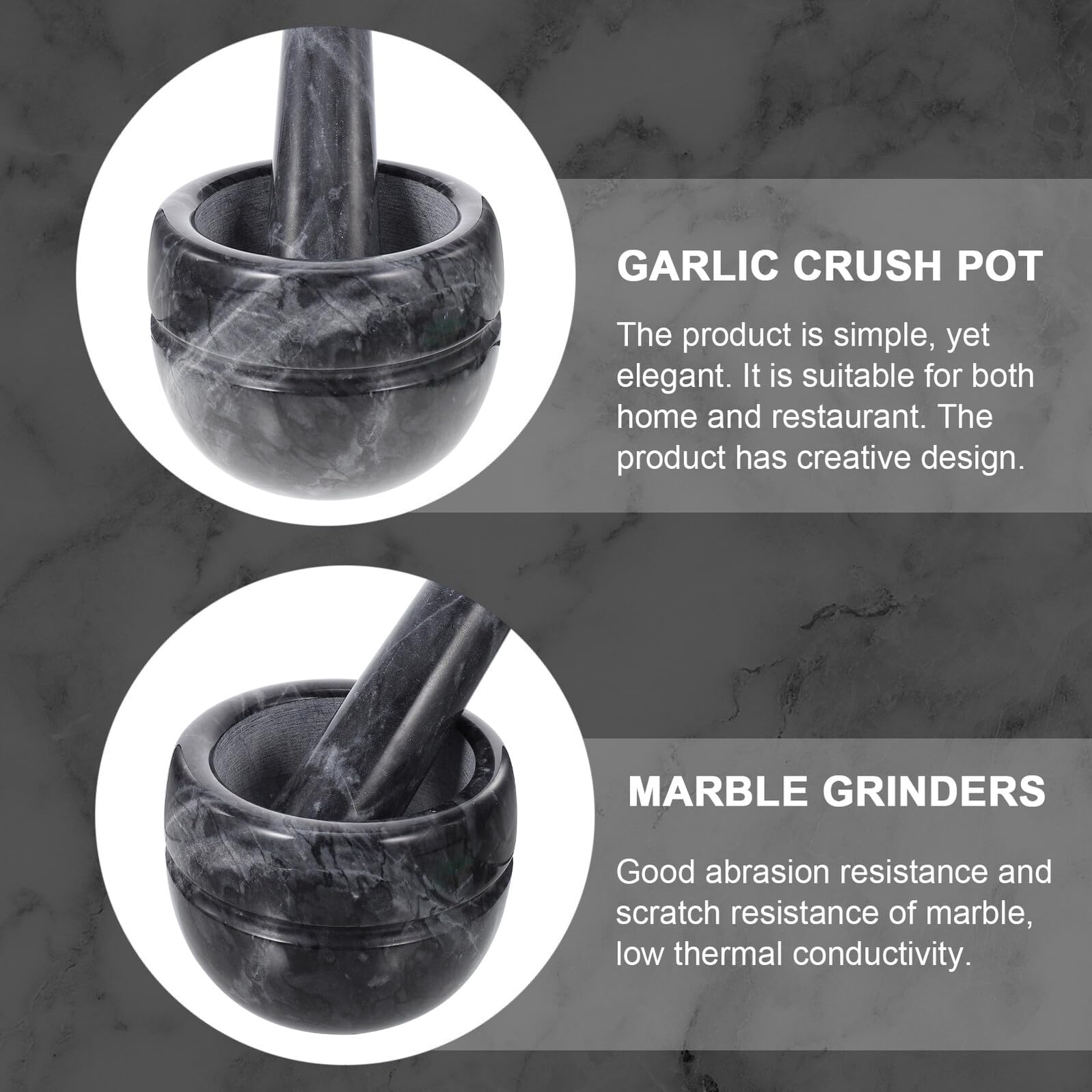 Cabilock Marble Knoblauchstampfer Küchenhelfer Schwarz Ergonomisch Küchen Gadget zum Frischen Zerkleinern von Knoblauchpaste und Gewürzen