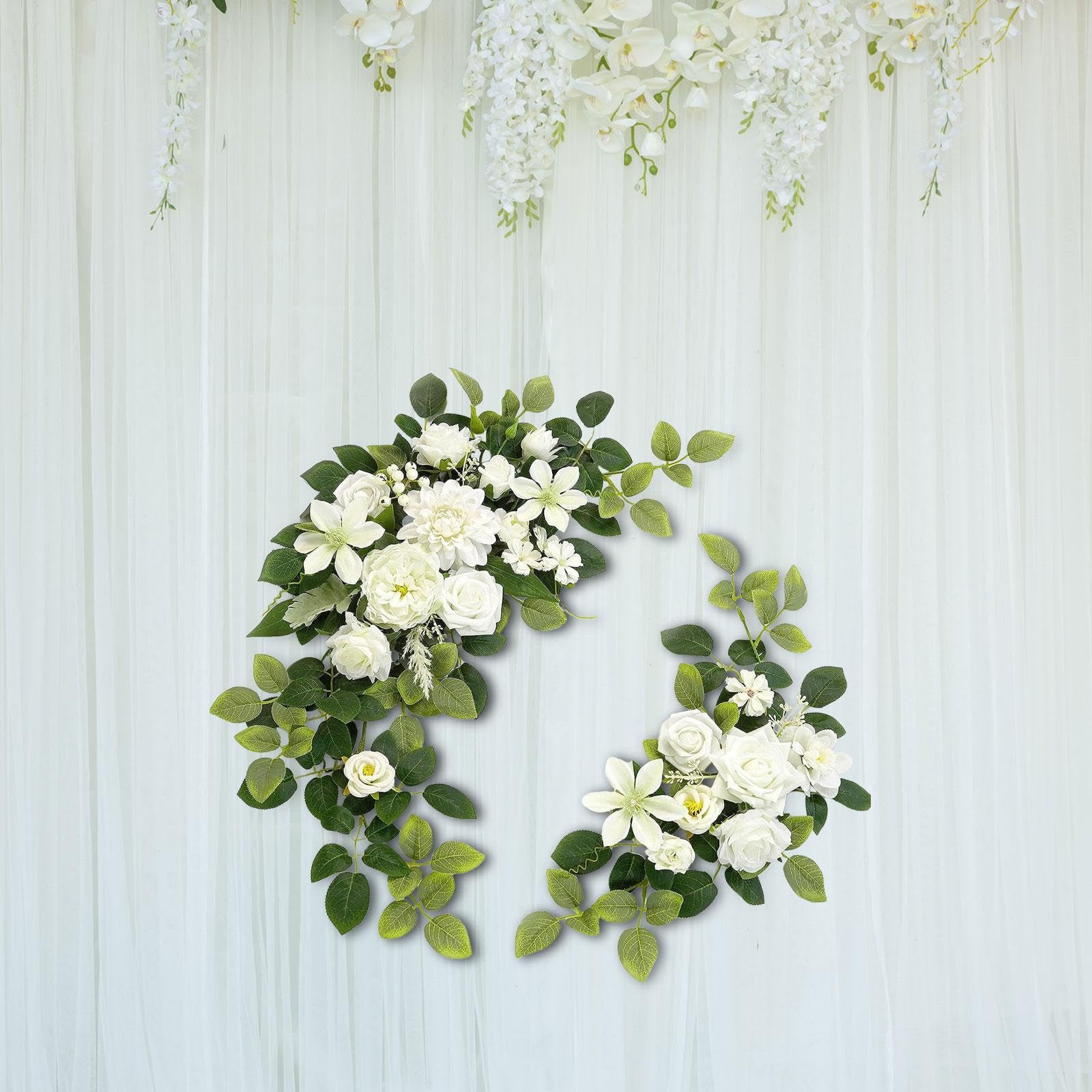 2 x Hochzeitsbogen, Blumenbogen, Blumenarrangement, künstliche Blumengirlande für Party, Weiß