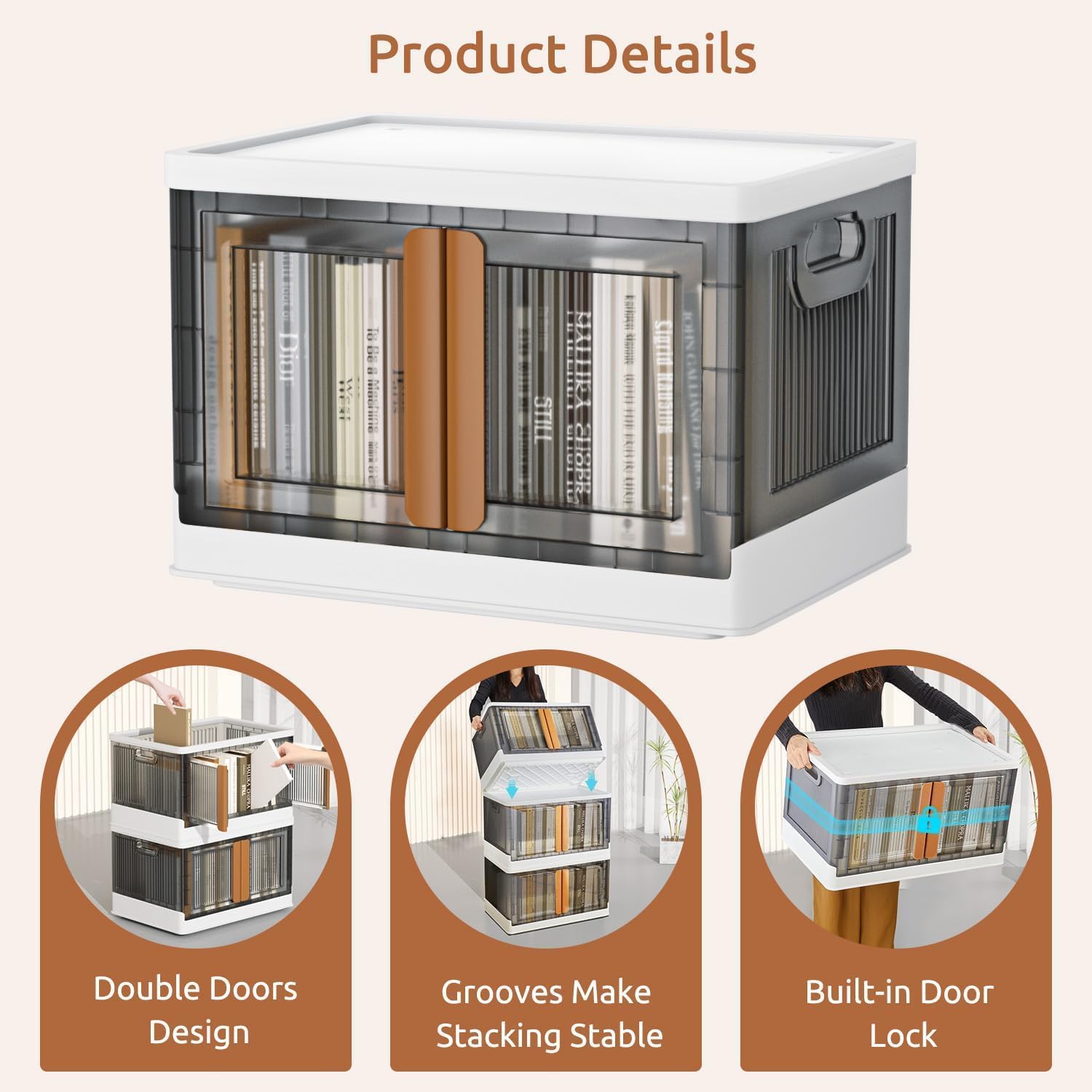 Multipurpose Versatile Drawer Cabinet Storage Organizer Box Foldable Cupboard with Door| Kids Wardrobe, Clothes Collapsible Racks for Home Office Bedroom.(WHITE & GREY DRAWERS Double Door,1-XL) 3