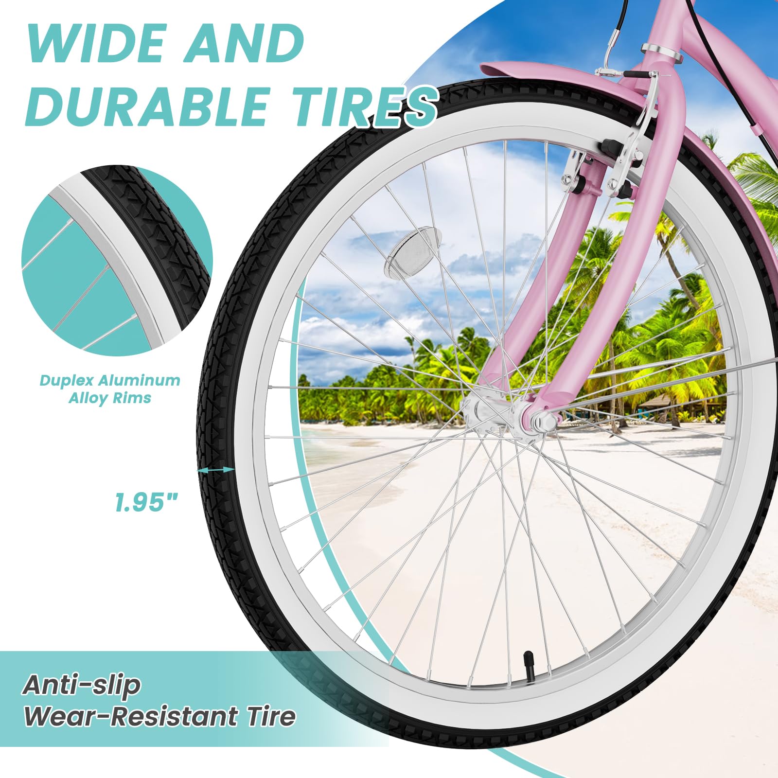 DoCred 24/26 Inch Beach Cruiser Bike, 7 Speed Adult City Bike, Lightweight Adults Bikes for Men & Women, Carbon Steel Frame Commuter Bicycle Cruiser Bicycle, Multiple Colors