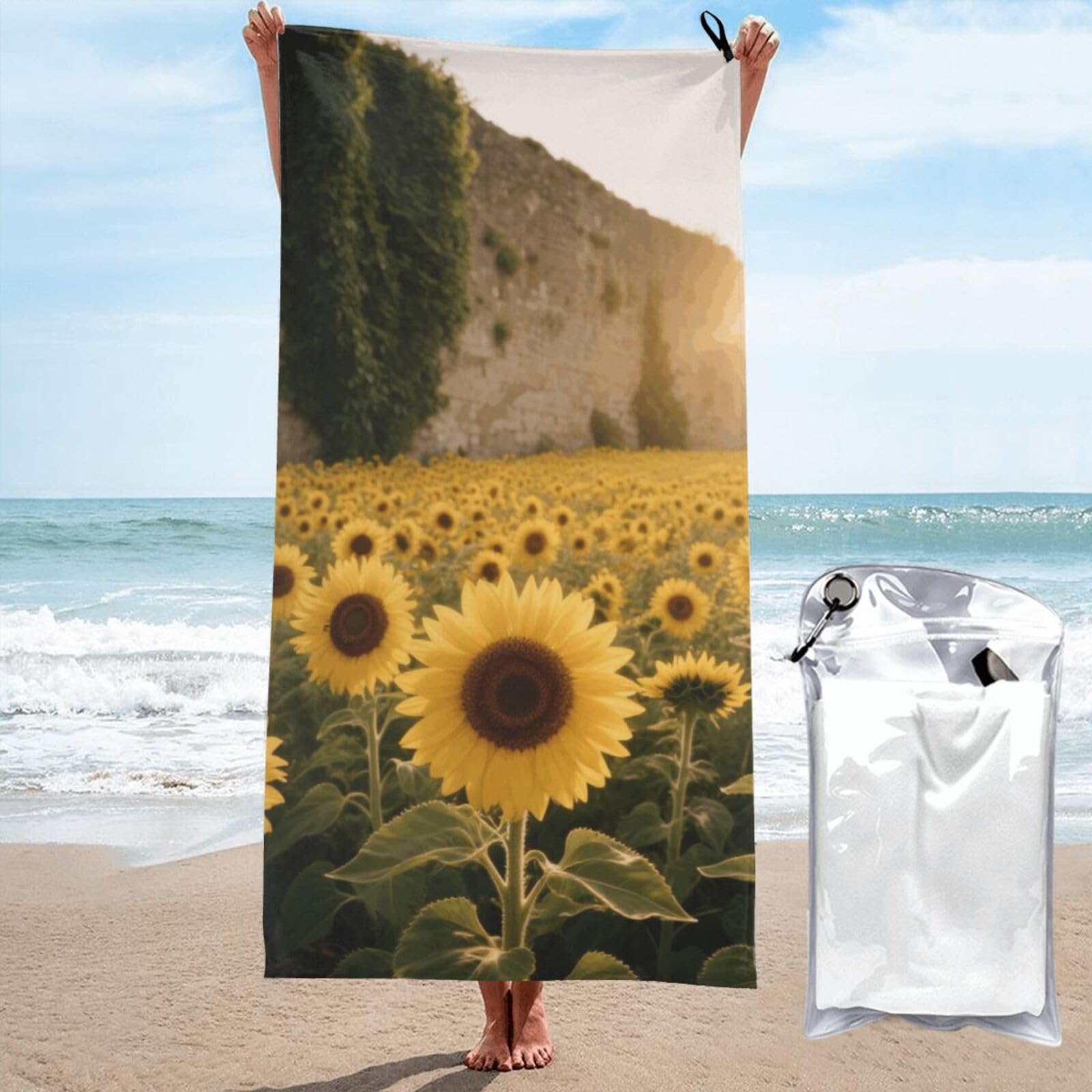 LMNGH Sunflowers Bath Towel Super Absorbent Quick Dry Bathroom Towel Sand Free Microfiber Beach Towels for Bathroom, Gym, Spa and Hotel Towel 27.5"x55"