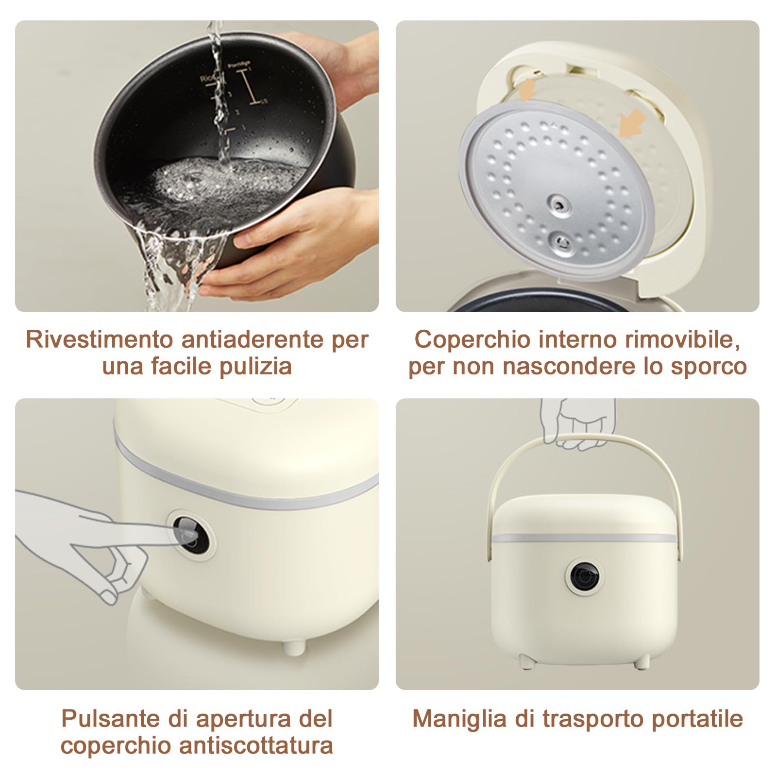 Bear Cuociriso 3,5 tazze (non cotte) con Vaporiera,Rice Cooker Mini Multifunzionale da 350W, 6 Funzioni di Cottura del Riso per 2-4 Persone