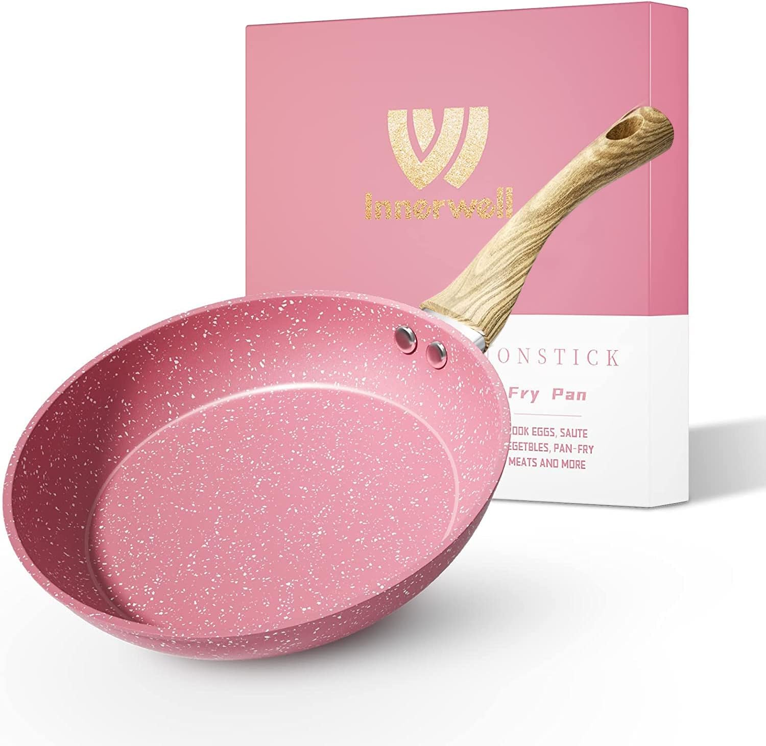 Frying Pan Nonstick, 9.5 Inch Pink Egg Pan, Non Stick Fry Pan 100% PTFE PFOA-Free Omelet Skillet Pan, Toxin-Free Skillets Stone Cookware, Anti-Warp Base with All Stove Tops, Induction Compatible