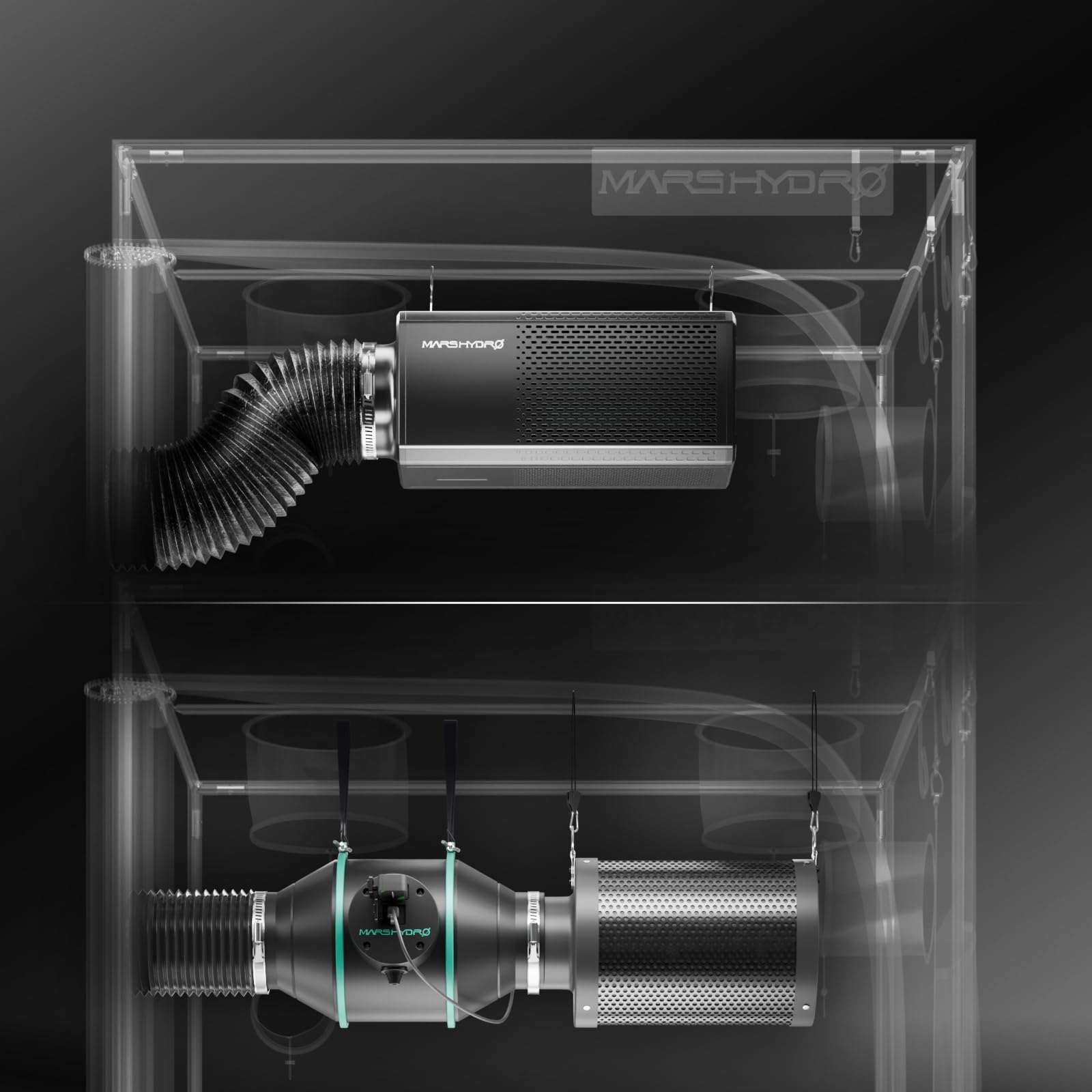 MARS HYDRO Ventilatore 2 in 1 con filtro ai carboni attivi da 150 mm, ventola Grow con motore EC, regolatore di velocità, sistema di ventilazione, set per coltivazione, idroponica, serra e giardino