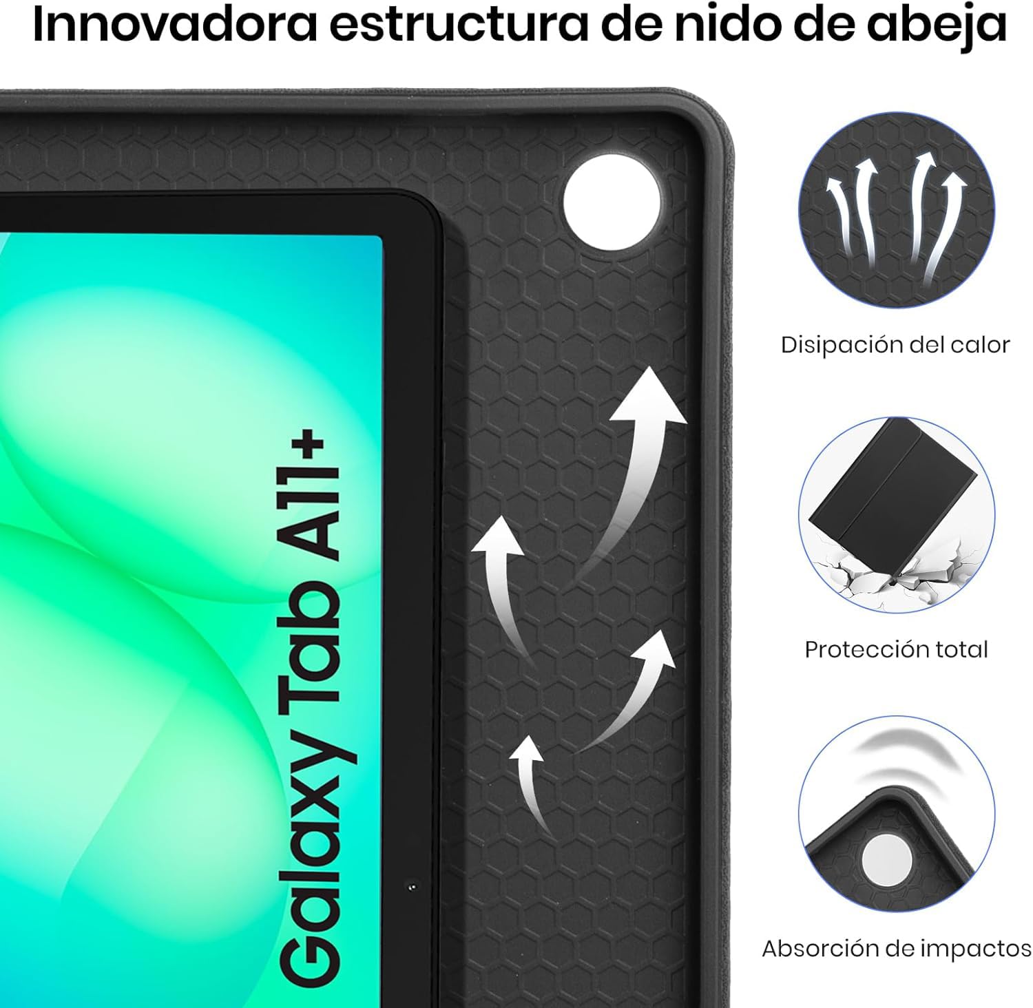 Funda con Teclado para Samsung Galaxy Tab A9+/A11+ 11 Pulgadas 2023/2025, [Español] Teclado Tablet Galaxy A11+ Funda Protectora, Desmontable Portalápices Teclado para Tablet Samsung A11 Plus (Negro)