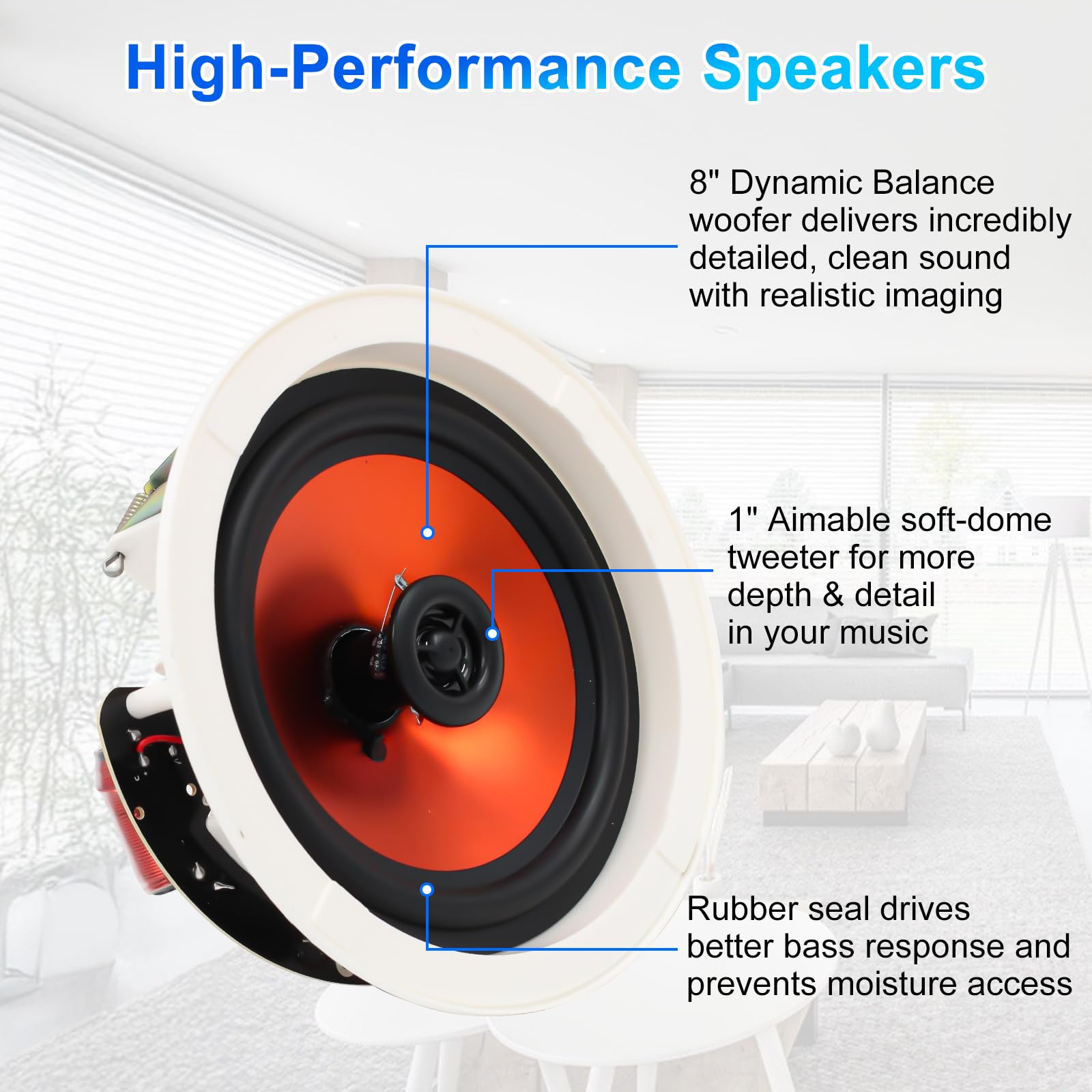 Herdio 6.5 Pouces 300Watts Enceinte encastrable Plafond, Encastré 2 Voies dans Le Plafond des Enceintes murales pour la Cuisine, Salle de séjour, Porche Couvert(300 Watts)