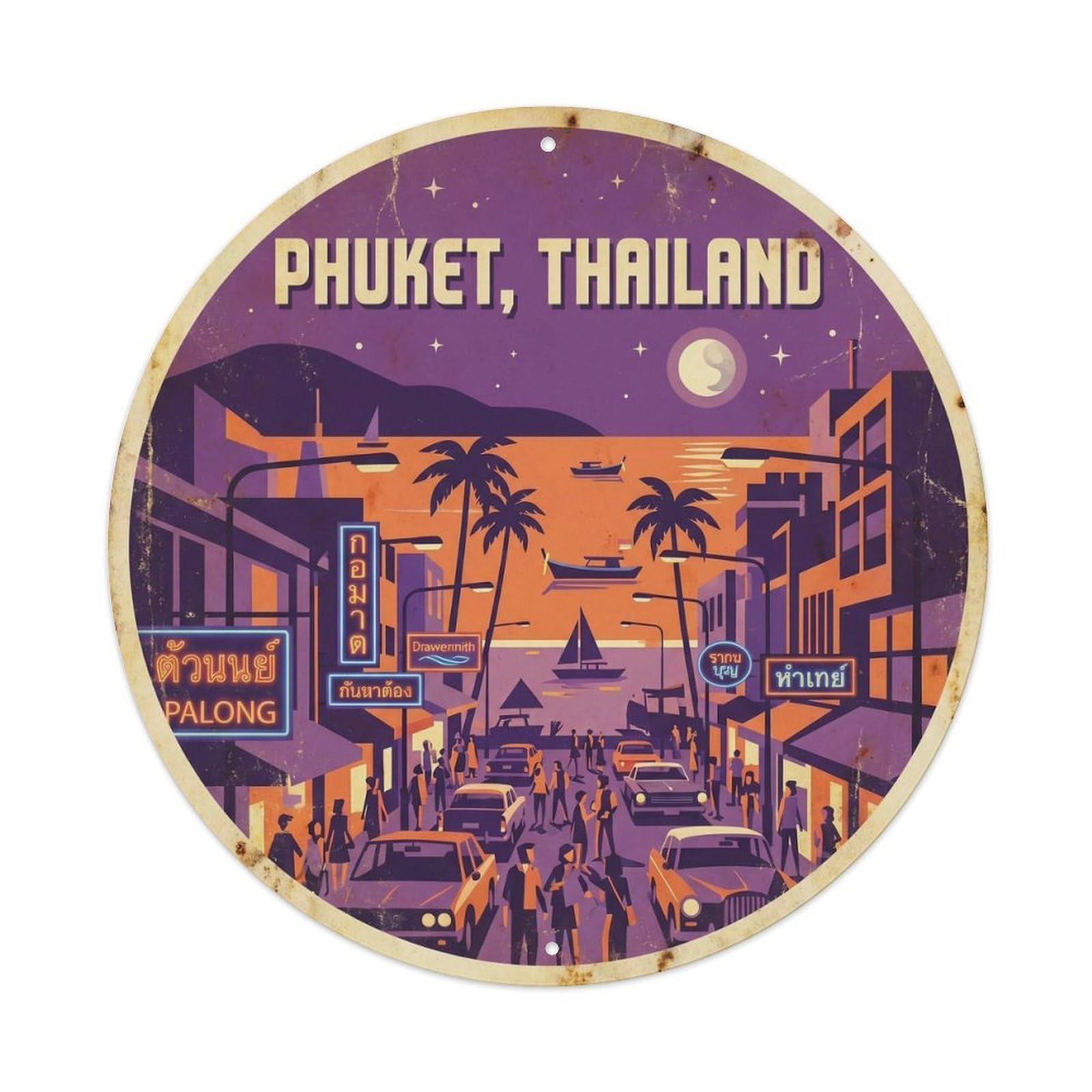Phuket Patong Beach Island Night Palm Coast Lagoon Metal Tin Sign