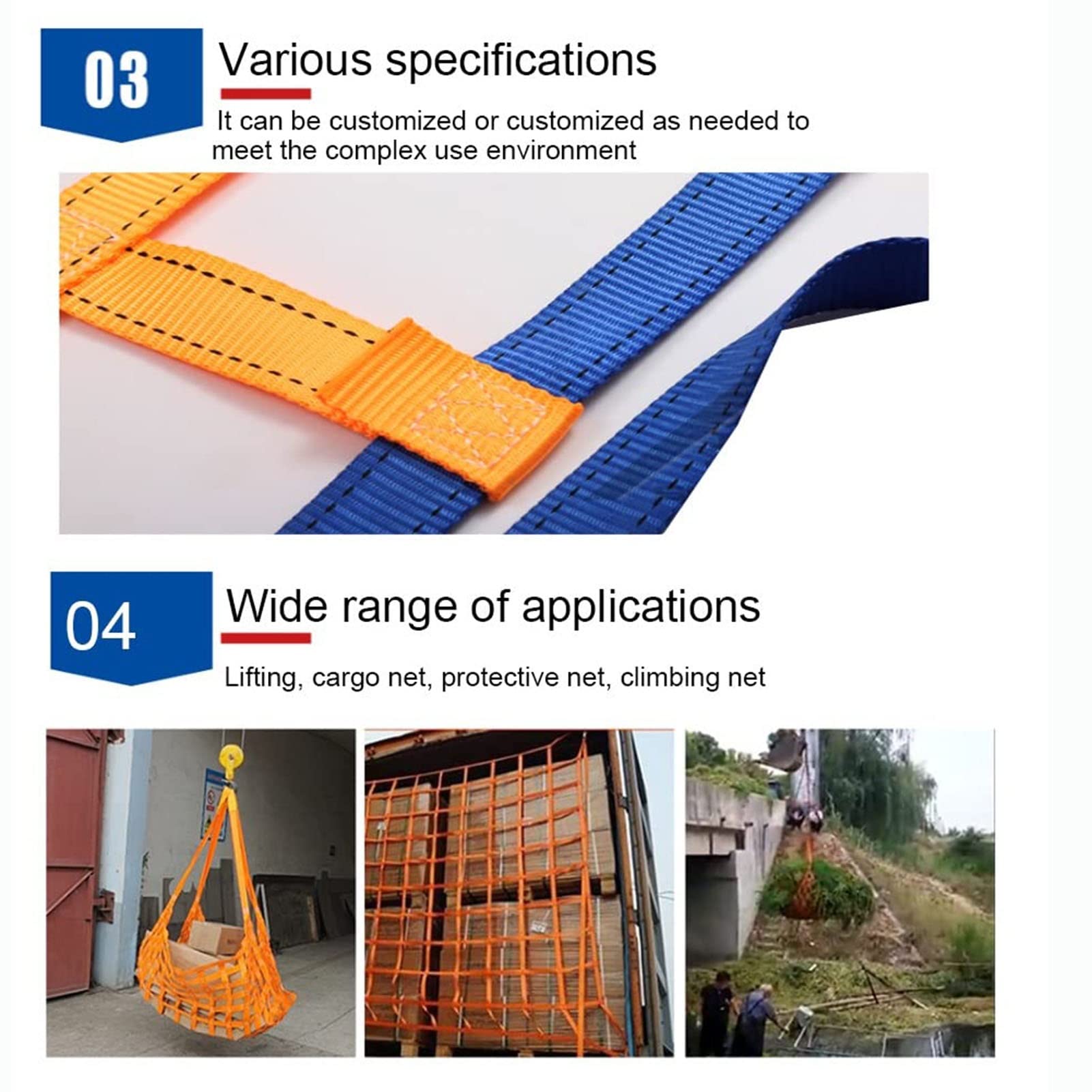 Sangles De Filet De Levage De Sécurité - Filet De Levage À Élingue en Nylon Plat, Maille Carrée De 10cm pour Le Gréement De Construction Remorquage en Mouvement Travail De Levage