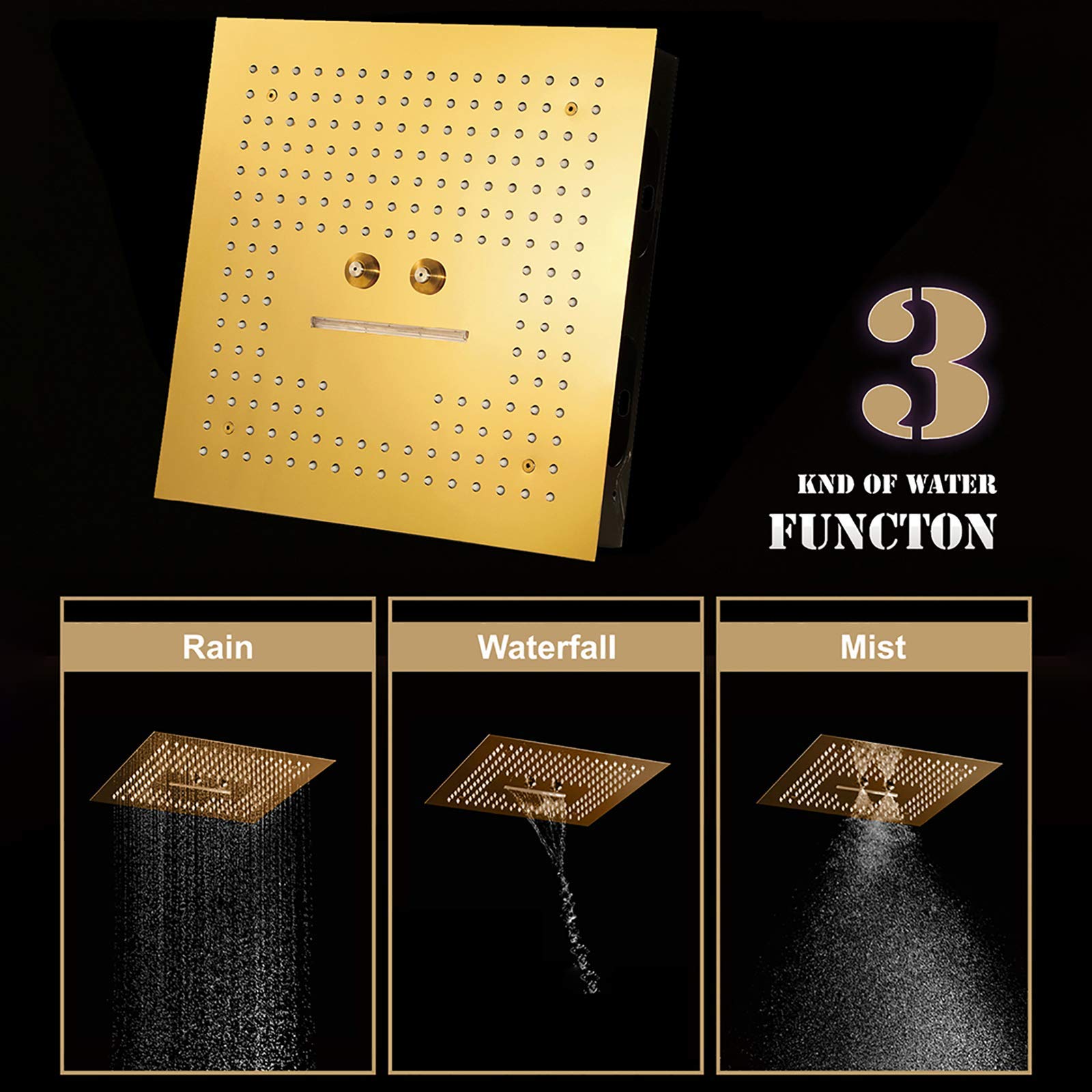 Zestaw prysznicowy Gold Shower Combo, montowany na suficie, z baterią prysznicową do łazienki, ze stalową głowicą prysznicową, prysznicem ręcznym, baterią wannową, w,