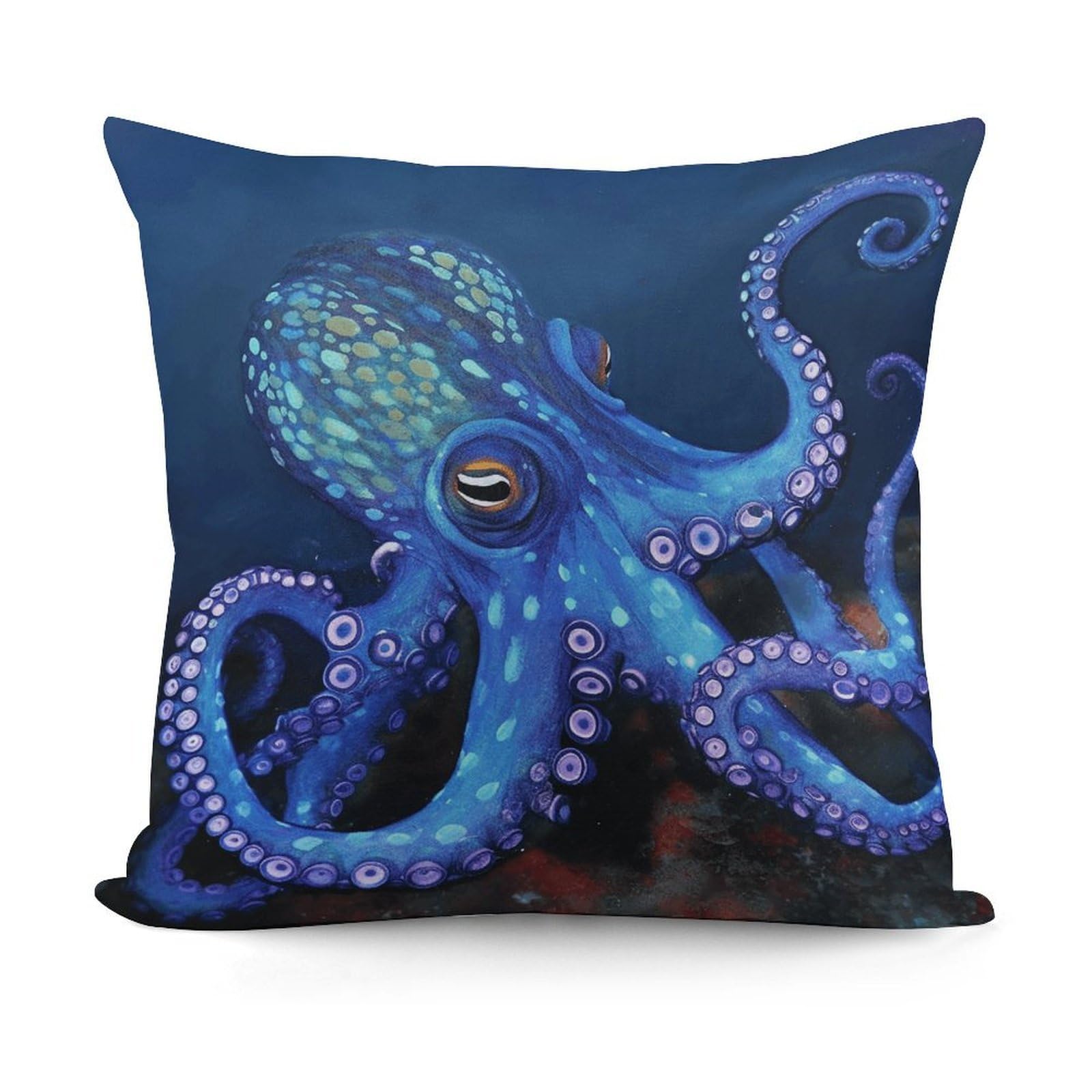 VstaDank Decorative Blue Octopus Throw Pillow Covers Luxury Soft Pillowcases Fluffy Plush Accent Pillow Cases Personalized Square Lumbar Pillows Shells for All Seasons 18" X 18"