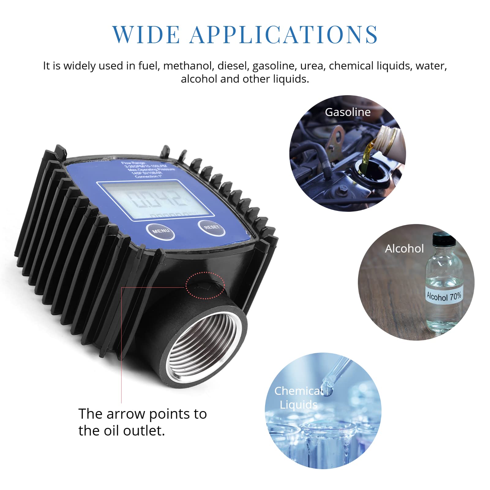 Misuratore di flusso di Digital, 5-120 L/Min 1 misuratore di flusso della turbina di pollice con esposizione LCD, misuratore di flusso del combustibile di accuratezza di 1% per i