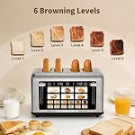 TouchScreen 4 Slice Toaster with Large Digital Display, 1.5" Extra Wide Slots for Bagels & Toast, 6 Shade Settings for Bread, Waffle,Bagel,Muffin, Reheat & Defrost - Stainless Steel