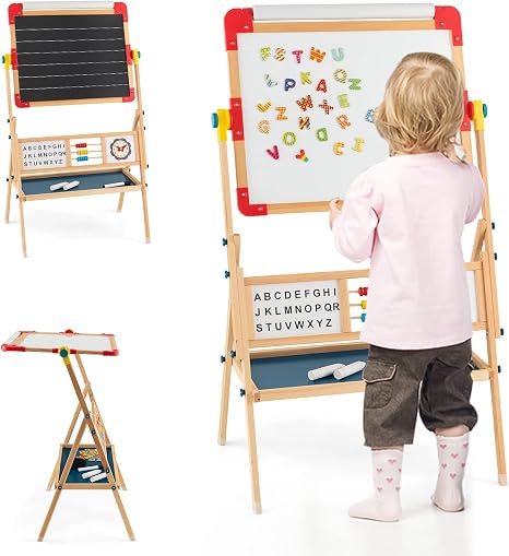COSTWAY Tableau Enfant Double Face avec Hauteur Réglable & Rouleau de Papier Remplaçable, Chevalet Magnétique Pliable avec Tableau Noir & Blanc, 3 Pots & 3 Plateaux pour Enfant de 3 Ans+ (Gris COSTWAY Tableau Enfant Double Face avec Hauteur Réglable & Rouleau de Papier Remplaçable, Chevalet Magnétique Pliable avec Tableau Noir & Blanc, 3 Pots & 3 Plateaux pour Enfant de 3 Ans+ (Gris