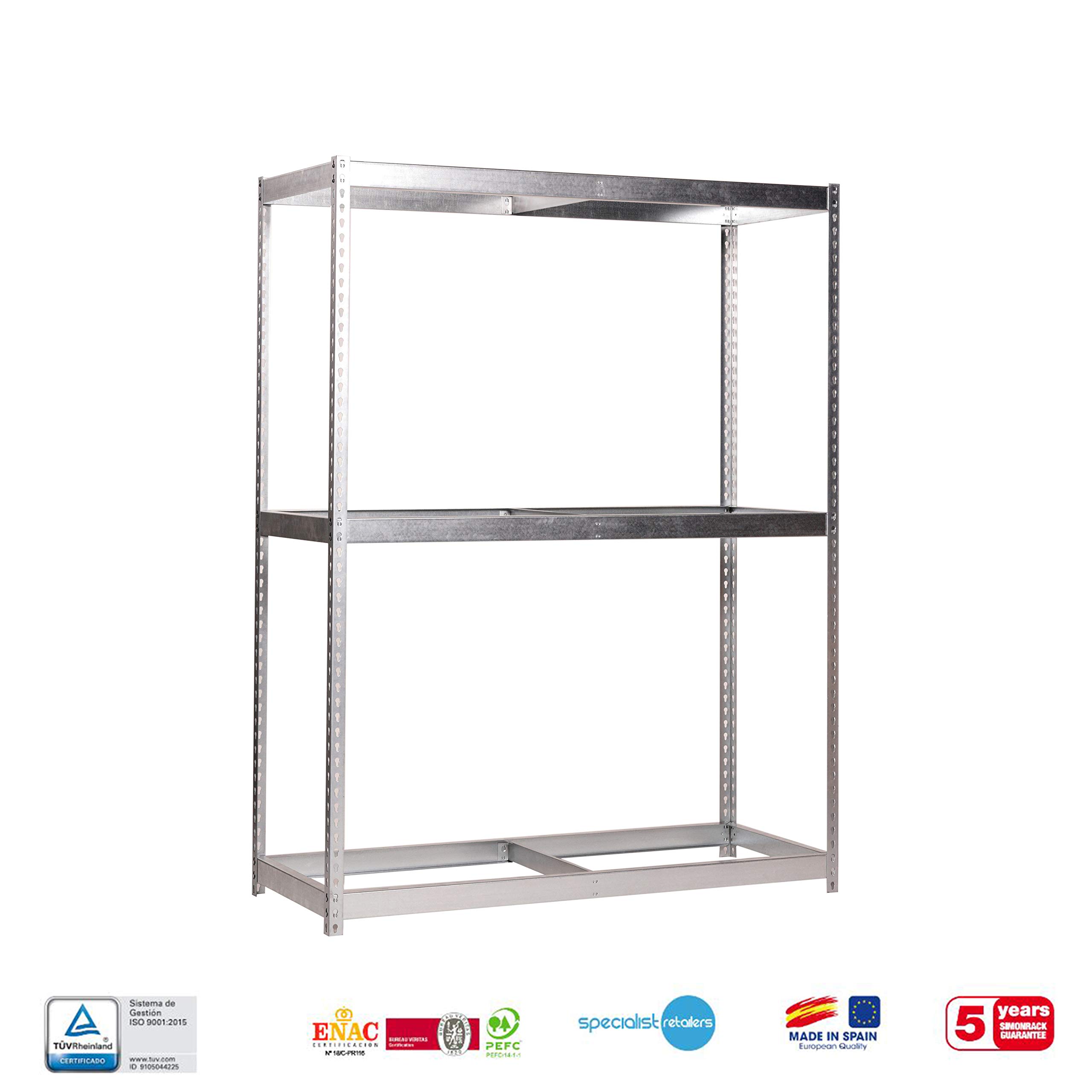 Estantería Industrial, 2000x1500x450 mm, 600 kg de Punto Flexión, 3 Niveles, Sin Baldas, Estantería Garaje, Galvanizado - Simonforte