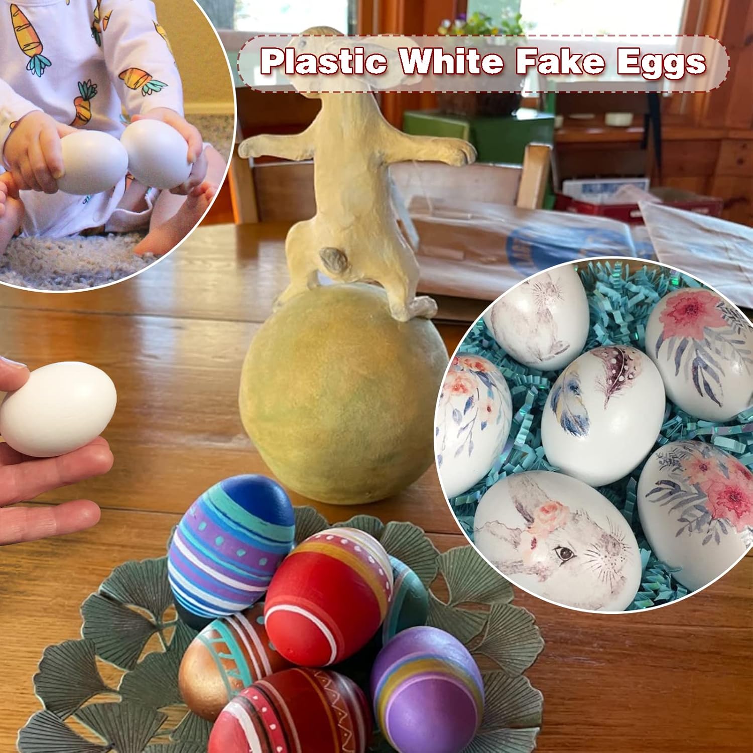 30 Pcs Plastic White Fake Eggs,Easter Eggs,Realistic White Eggs,Faux Fake Egg for DIY Crafts,Painting,Party,Home Decor,Kids,Kitchen
