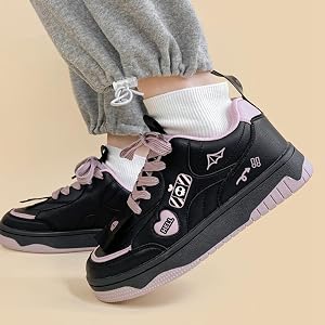 Amazon | [GUREITOJP] スニーカー 髑髏 黒 紫 レディース 運動靴