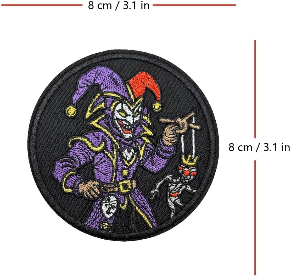 Evil Jester Puppet Patch, Tactical Embroidered Military Hook and Loop Patch Morale Patches for Hat, Clothing, Backpack, Bag, Molle Vest, Jackets, DIY Applique Accessories image 2