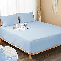 Vista 15 de Sábana bajera ajustable de 100 % algodón percal, con bolsillo profundo de 8 a 15 pulgadas, sábana bajera transpirable, suave y nítida solo con 4