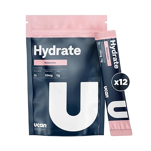 UCAN Hydrate Electrolyte Drink Mix (Watermelon, 12 Stickpacks) Sugar-Free, Keto-Friendly,