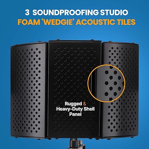 Miniatura 5 de Pyle PSMRS08 - Pantalla de aislamiento compacto para micrófono, reflector de gomaespuma con amortiguación de sonido de micrófono de estudio.