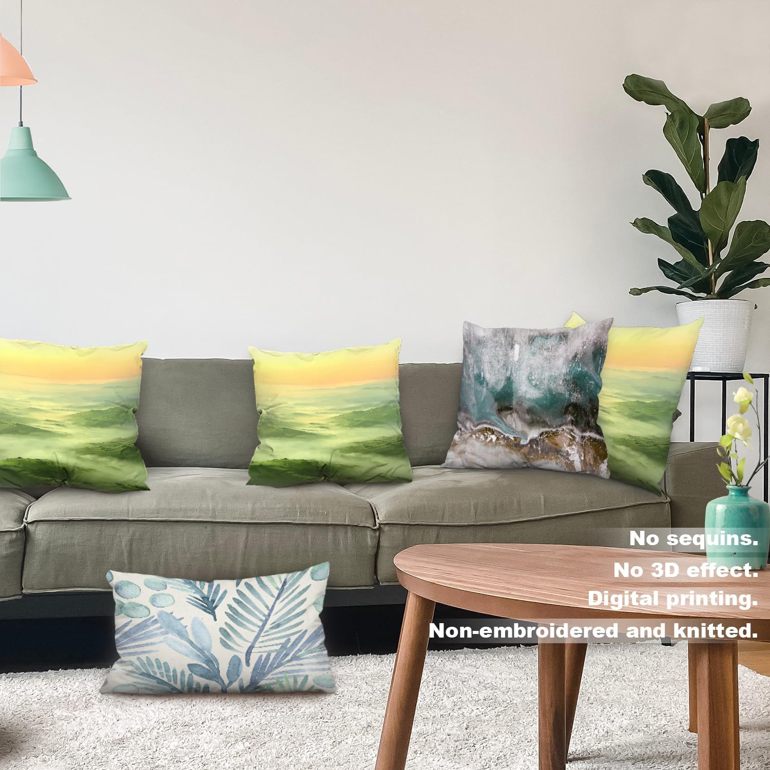 Batmerry Peaceful Ry Gentle Sunrise Throw Pillow Covers, Misty Terrain Environment Decorative Pillow Covers Digital Printing Blended Fabric for Couch Sofa Bed Invisible Zipper 20X20 in(Set of 2)