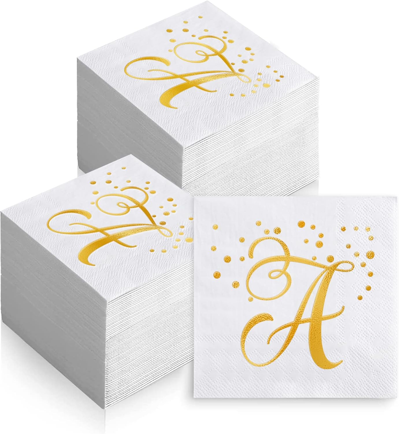 200 Pack Disposable Monogrammed Cocktail Napkins Gold Foil Letter A Paper Napkins
