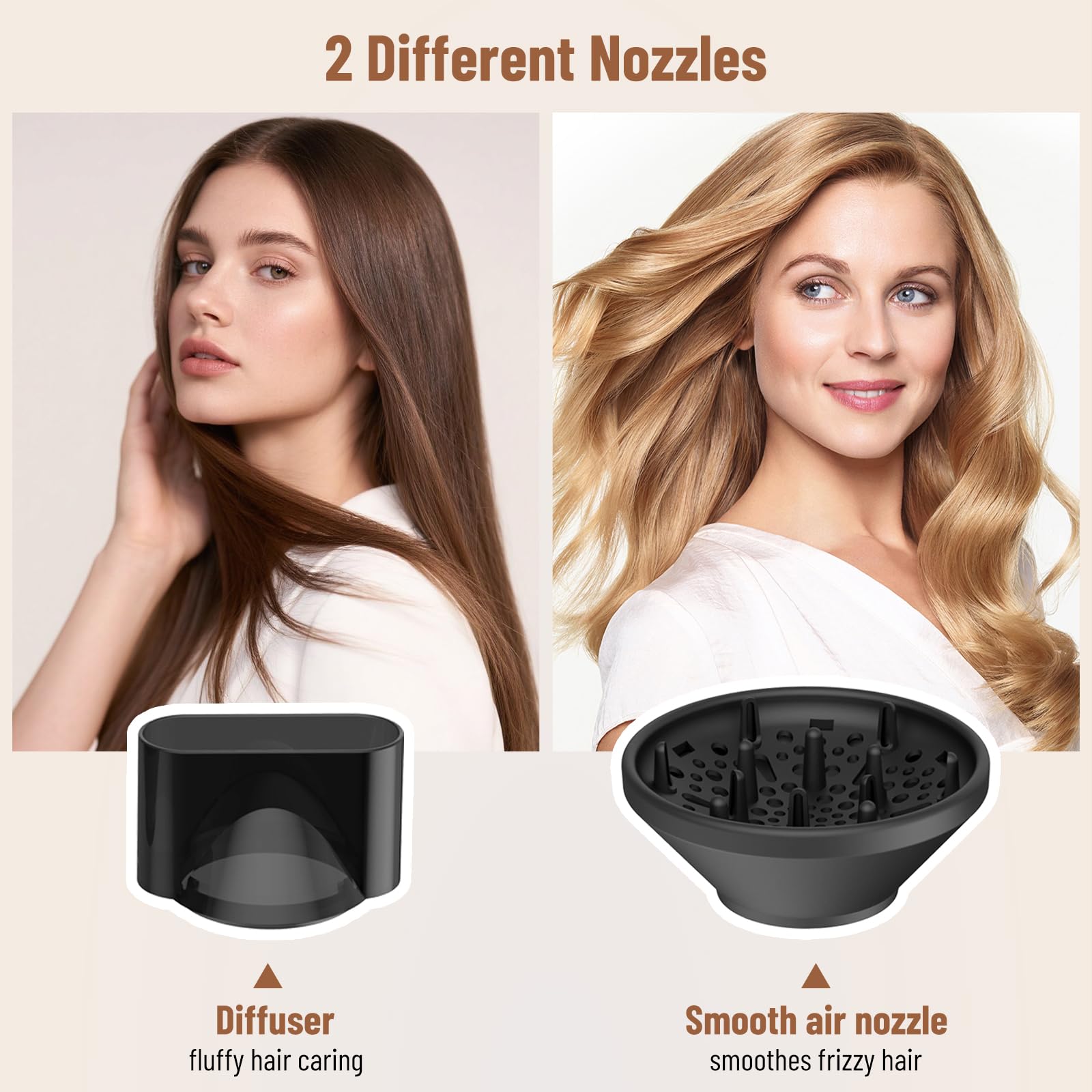 Sèche-Cheveux Pliable Moteur AC 2400W Ionique Anti-Frisottis | 3 Temp. + 2 Vit. + Air Froid | Diffuseur & Concentrateur | Silencieux Double Voltage