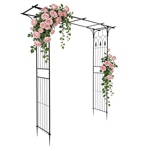 VINGLI Garden Arbor, Arch Archway for Wedding Ceremony Party, Steel Garden Trellis for Plant Climbing, Christmas Decorations Pergola for Backyard, Lawn (Black)